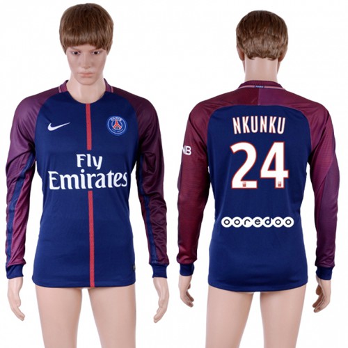 Paris Saint-Germain #24 Nkunku Home Long Sleeves Soccer Club Jersey - Click Image to Close